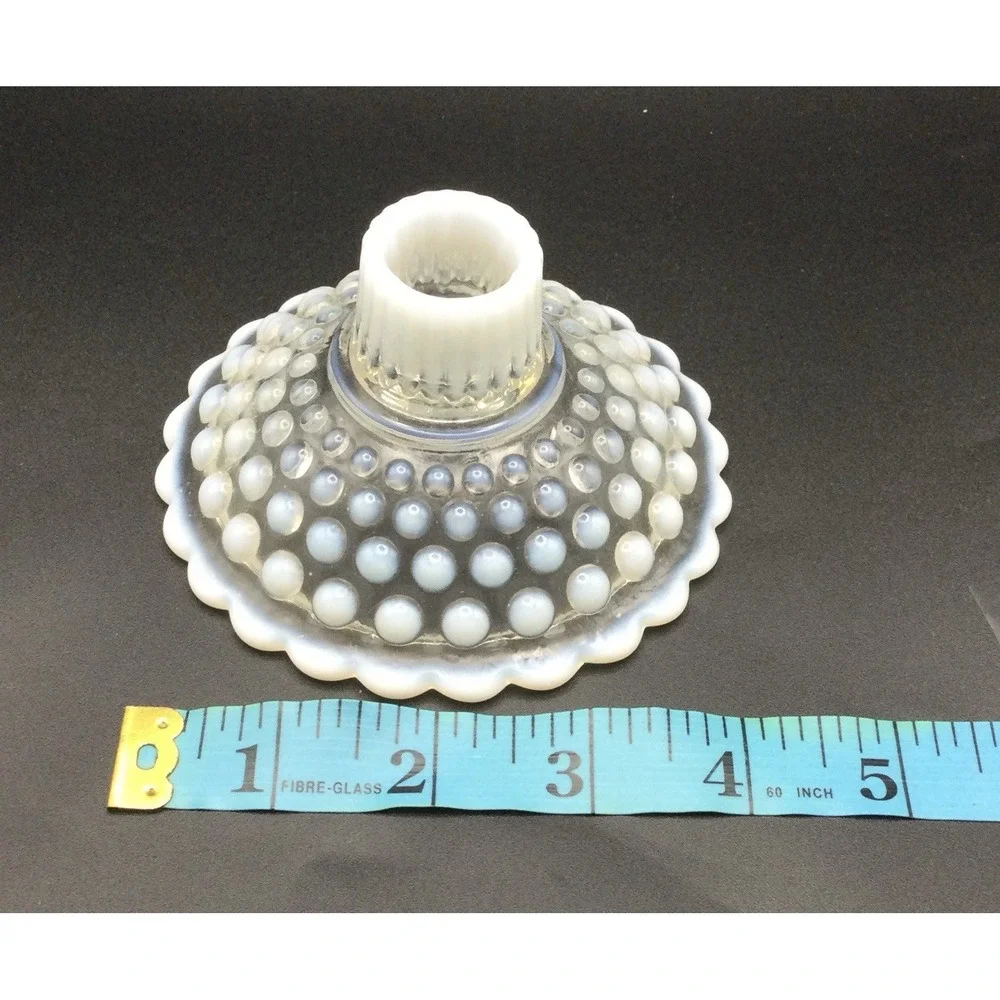 Vintage Anchor Hocking Set 2 White Opalescent Hobnail Moonstone Candle Holders